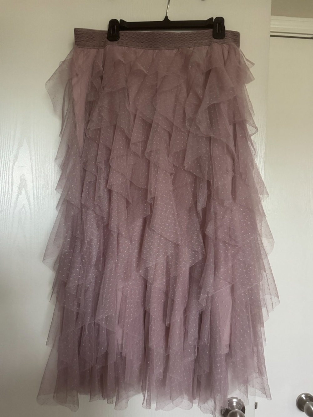 Dreamy Blush Swiss Dot Layered Tulle Midi Skirt Balletcore Romantic Princess - Picture 4 of 5